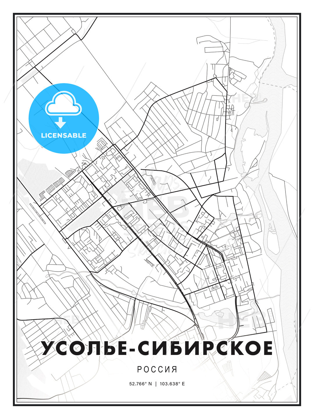 УСОЛЬЕ-СИБИРСКОЕ / Usolye-Sibirskoye, Russia, Modern Print Template in Various Formats - HEBSTREITS Sketches