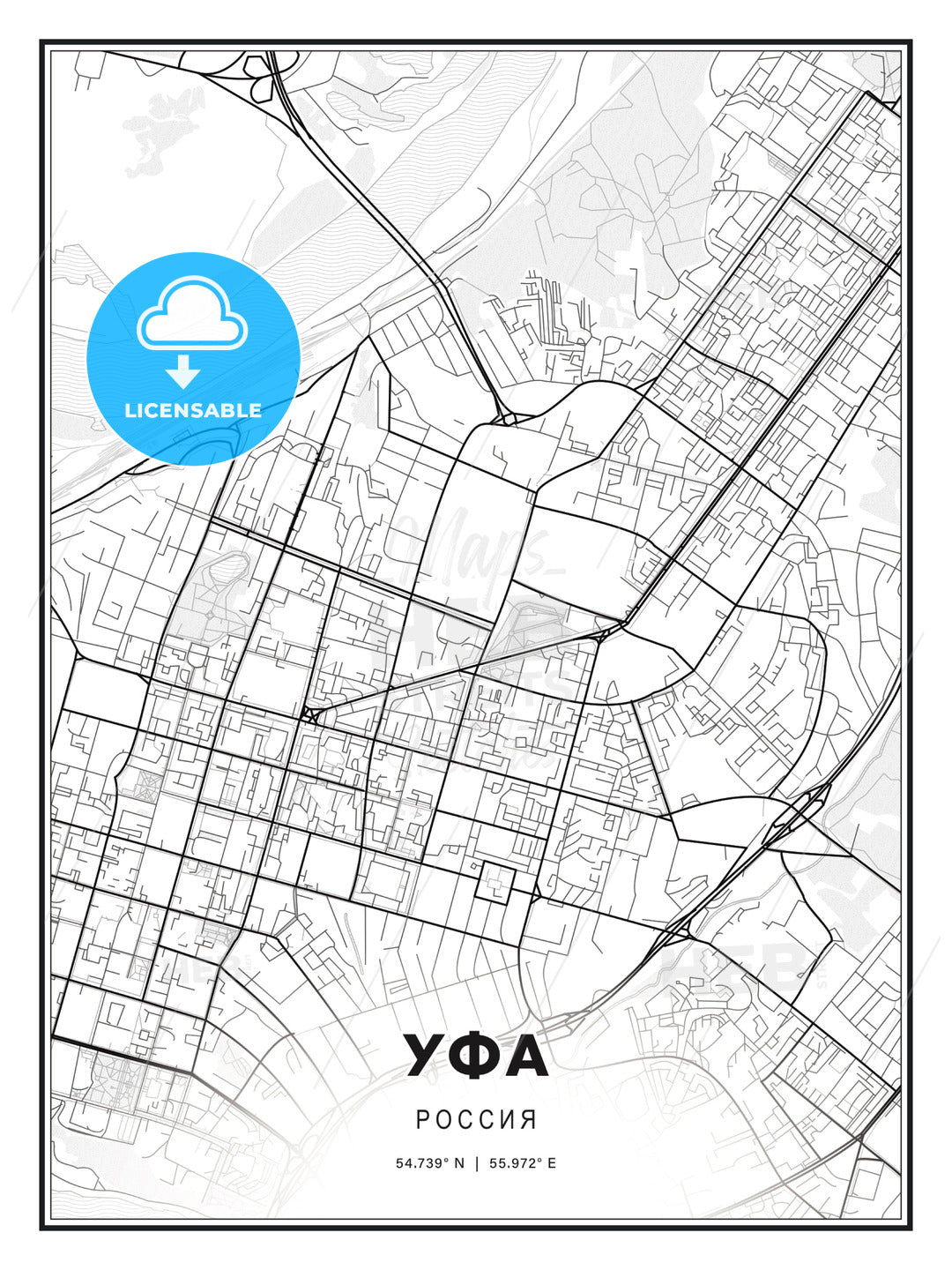 УФА / Ufa, Russia, Modern Print Template in Various Formats - HEBSTREITS Sketches