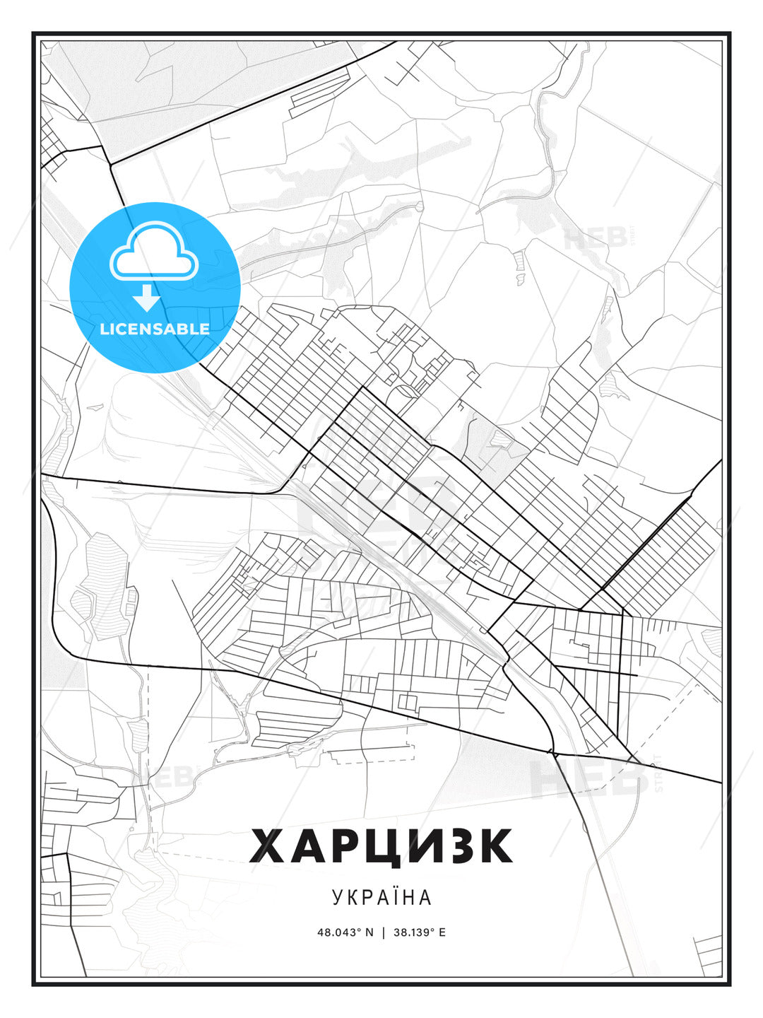 ХАРЦИЗК / Khartsyzk, Ukraine, Modern Print Template in Various Formats - HEBSTREITS Sketches