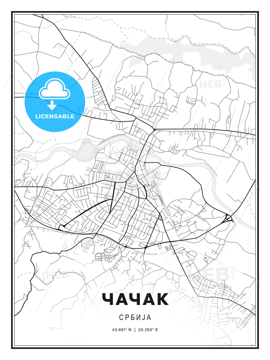 ЧАЧАК / Čačak, Serbia, Modern Print Template in Various Formats - HEBSTREITS Sketches