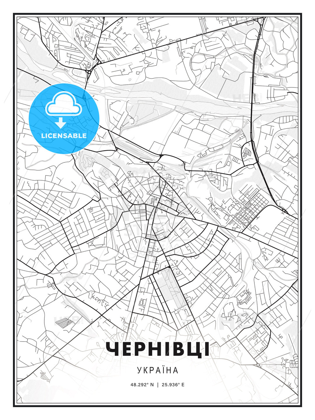 ЧЕРНІВЦІ / Chernivtsi, Ukraine, Modern Print Template in Various Formats - HEBSTREITS Sketches