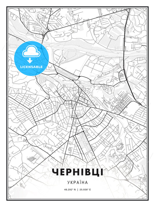 ЧЕРНІВЦІ / Chernivtsi, Ukraine, Modern Print Template in Various Formats - HEBSTREITS Sketches