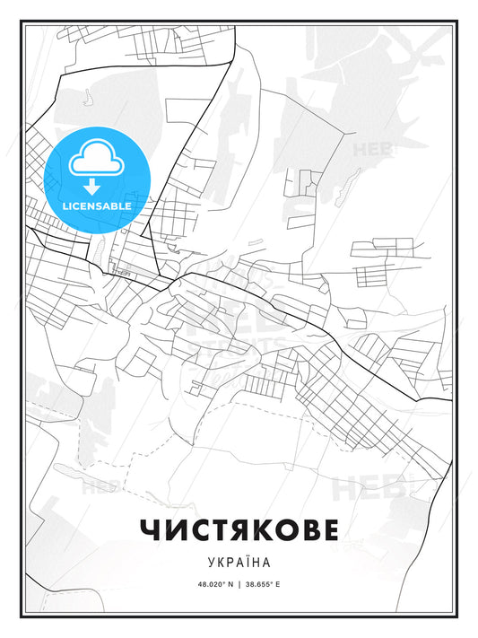 ЧИСТЯКОВЕ / Chystiakove, Ukraine, Modern Print Template in Various Formats - HEBSTREITS Sketches