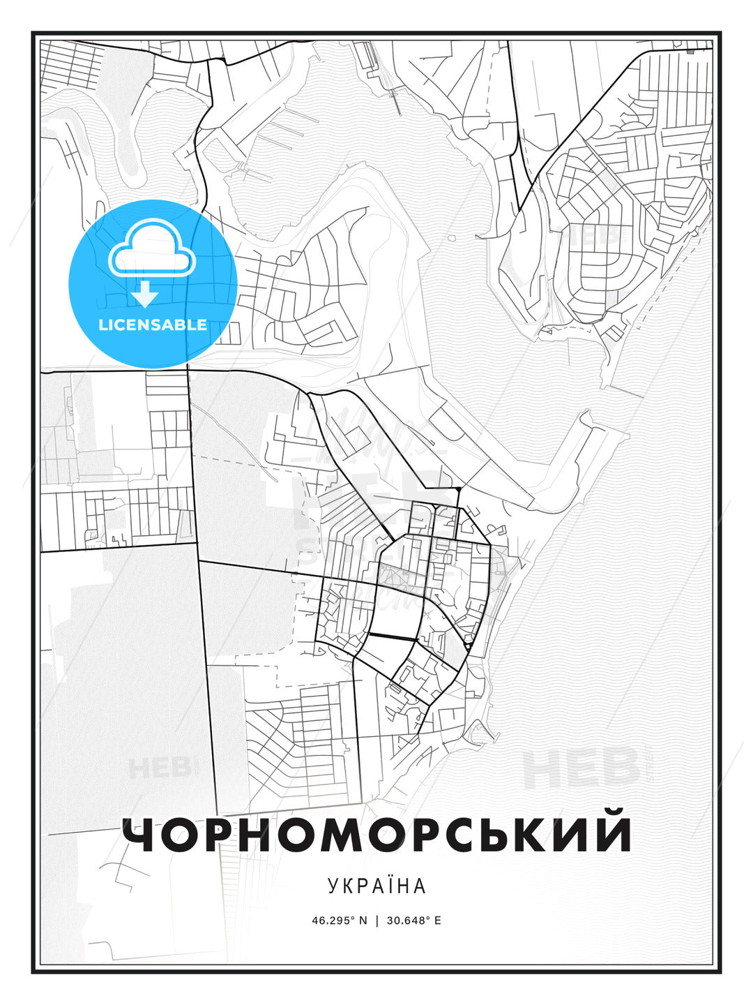 ЧОРНОМОРСЬКИЙ / Chornomorsk, Ukraine, Modern Print Template in Various Formats - HEBSTREITS Sketches