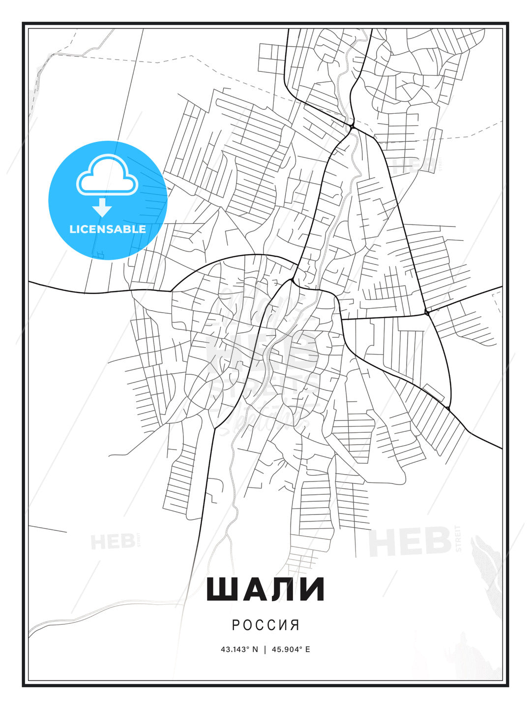 ШАЛИ / Shali, Russia, Modern Print Template in Various Formats - HEBSTREITS Sketches