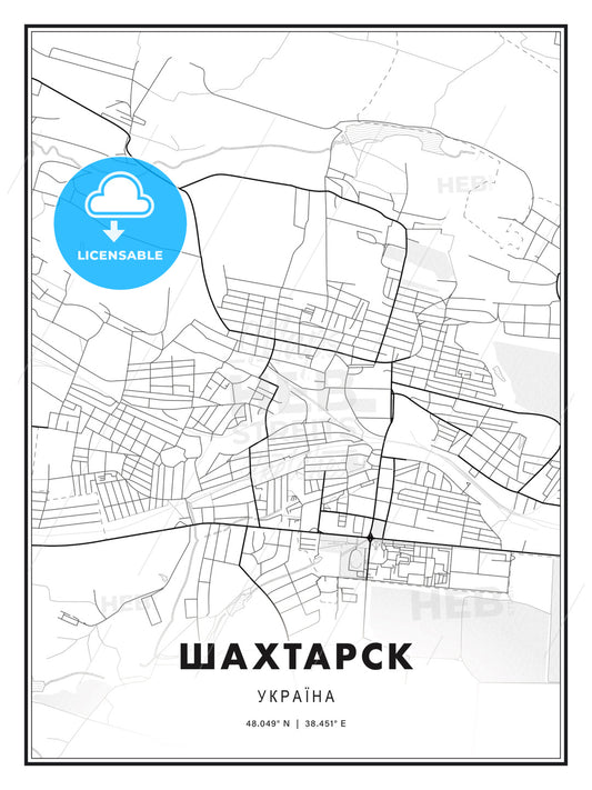 ШАХТАРСК / Shakhtarsk, Ukraine, Modern Print Template in Various Formats - HEBSTREITS Sketches