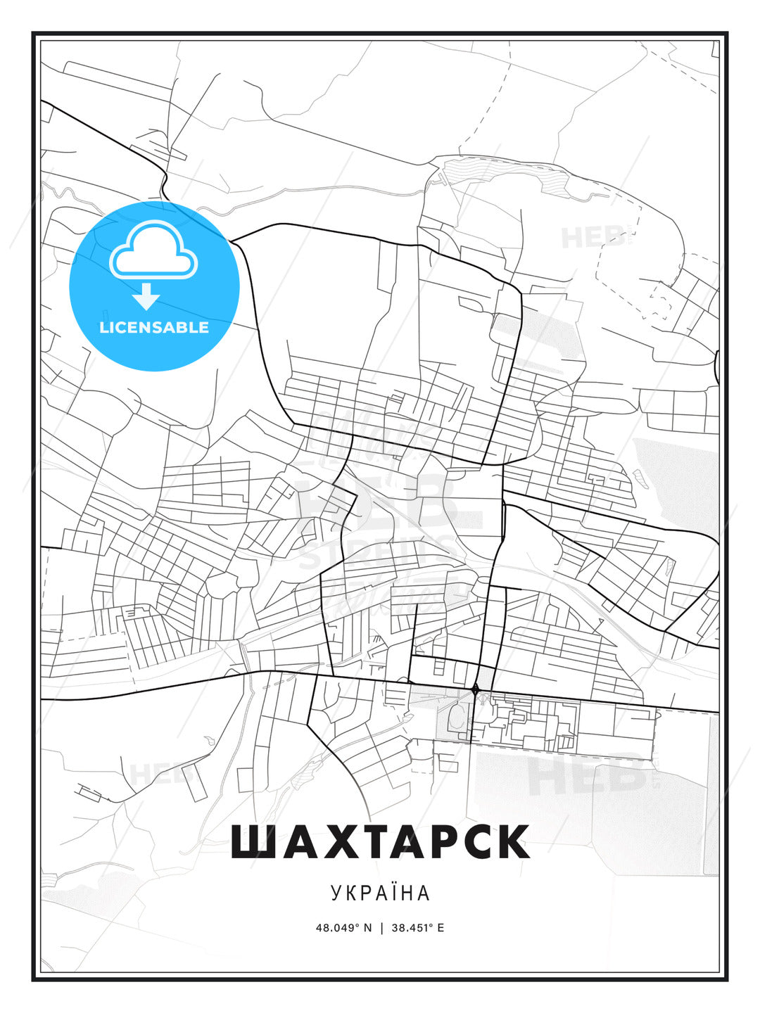 ШАХТАРСК / Shakhtarsk, Ukraine, Modern Print Template in Various Formats - HEBSTREITS Sketches