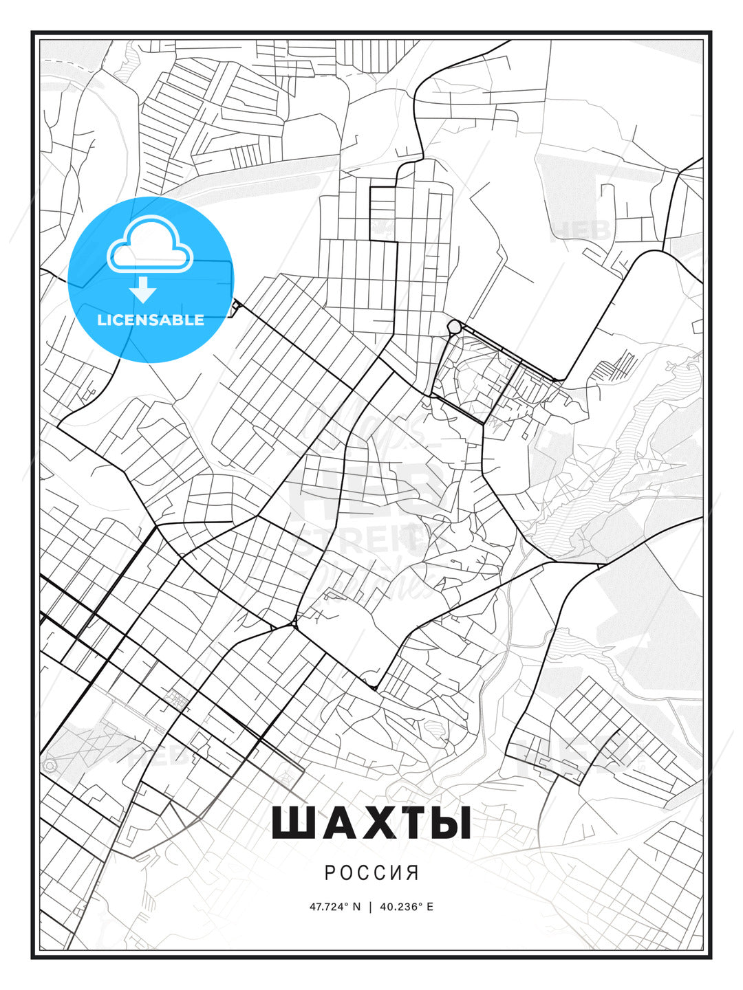 ШАХТЫ / Shakhty, Russia, Modern Print Template in Various Formats - HEBSTREITS Sketches