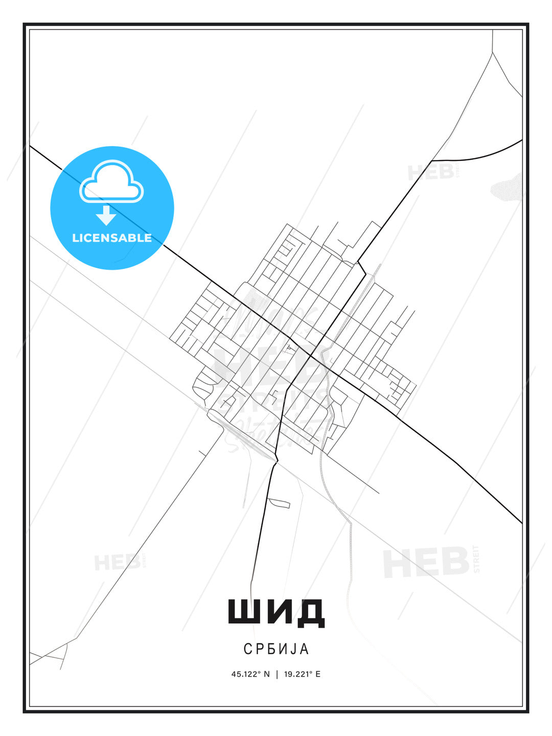 ШИД / Šid, Serbia, Modern Print Template in Various Formats - HEBSTREITS Sketches