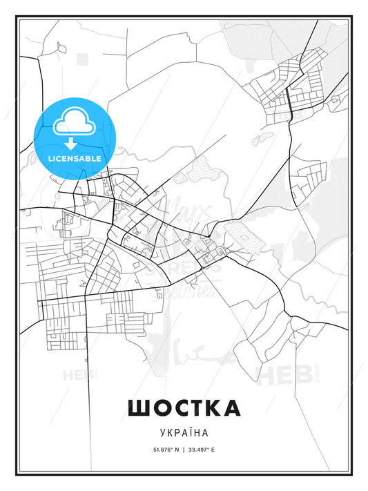 ШОСТКА / Shostka, Ukraine, Modern Print Template in Various Formats - HEBSTREITS Sketches