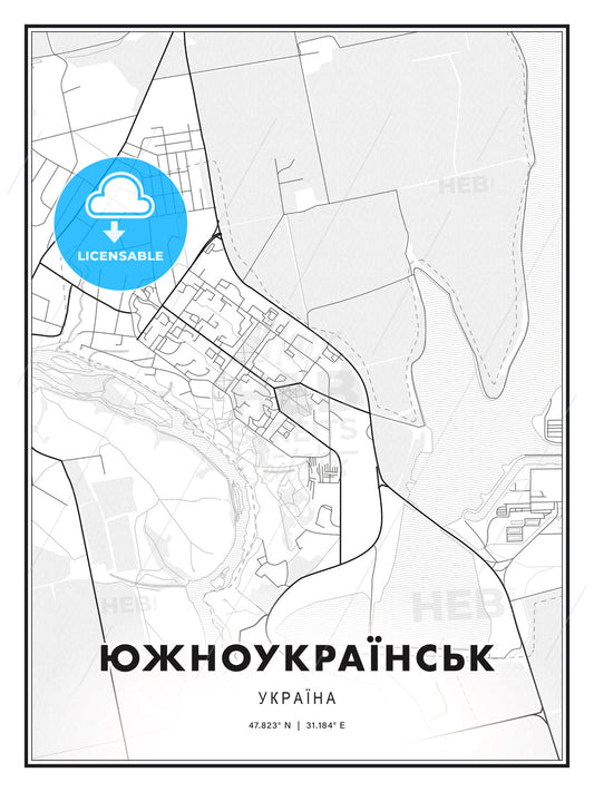 ЮЖНОУКРАЇНСЬК / Yuzhnoukrainsk, Ukraine, Modern Print Template in Various Formats - HEBSTREITS Sketches