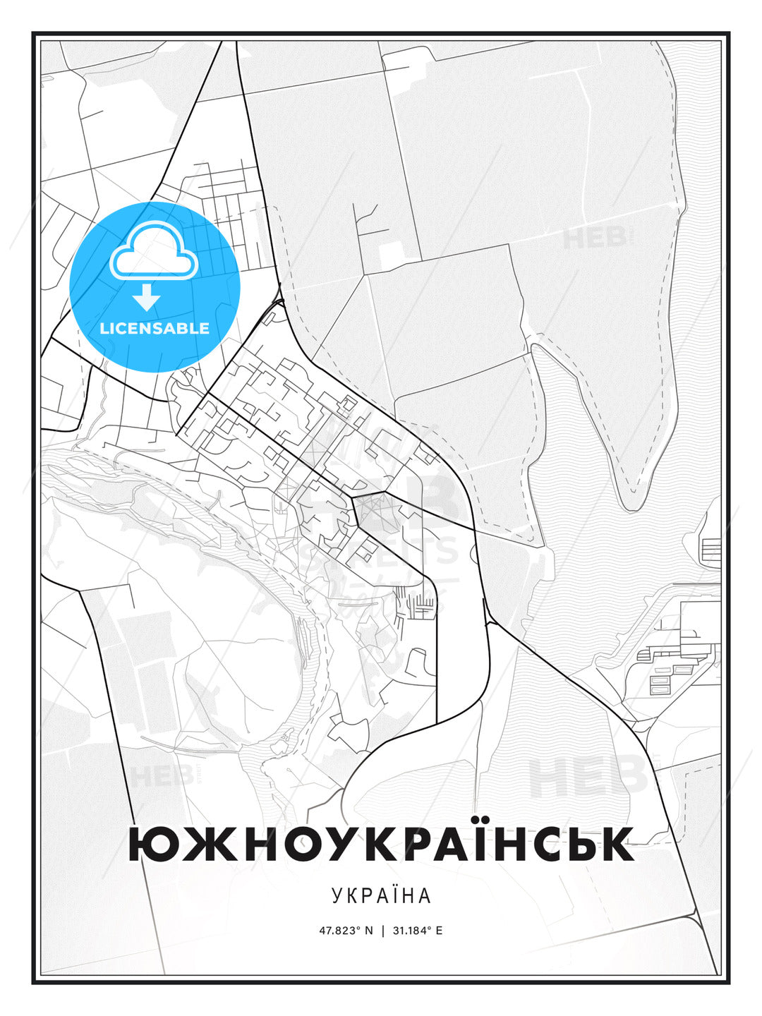 ЮЖНОУКРАЇНСЬК / Yuzhnoukrainsk, Ukraine, Modern Print Template in Various Formats - HEBSTREITS Sketches