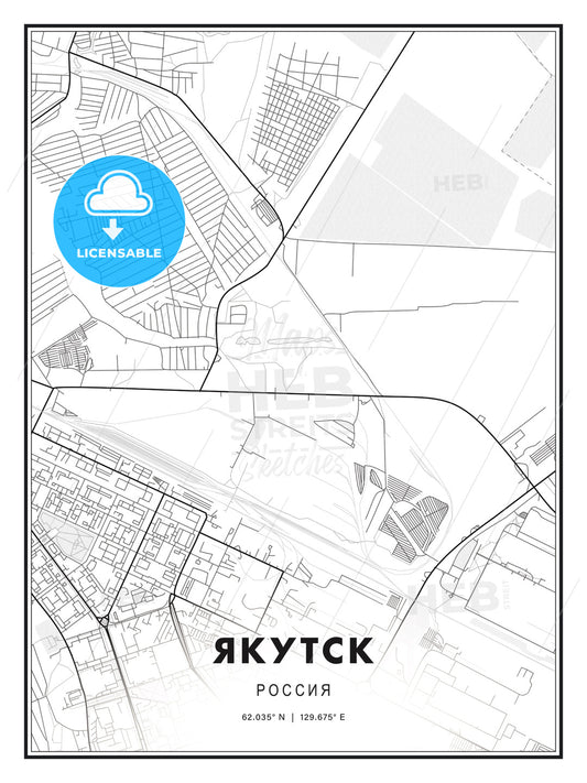 ЯКУТСК / Yakutsk, Russia, Modern Print Template in Various Formats - HEBSTREITS Sketches