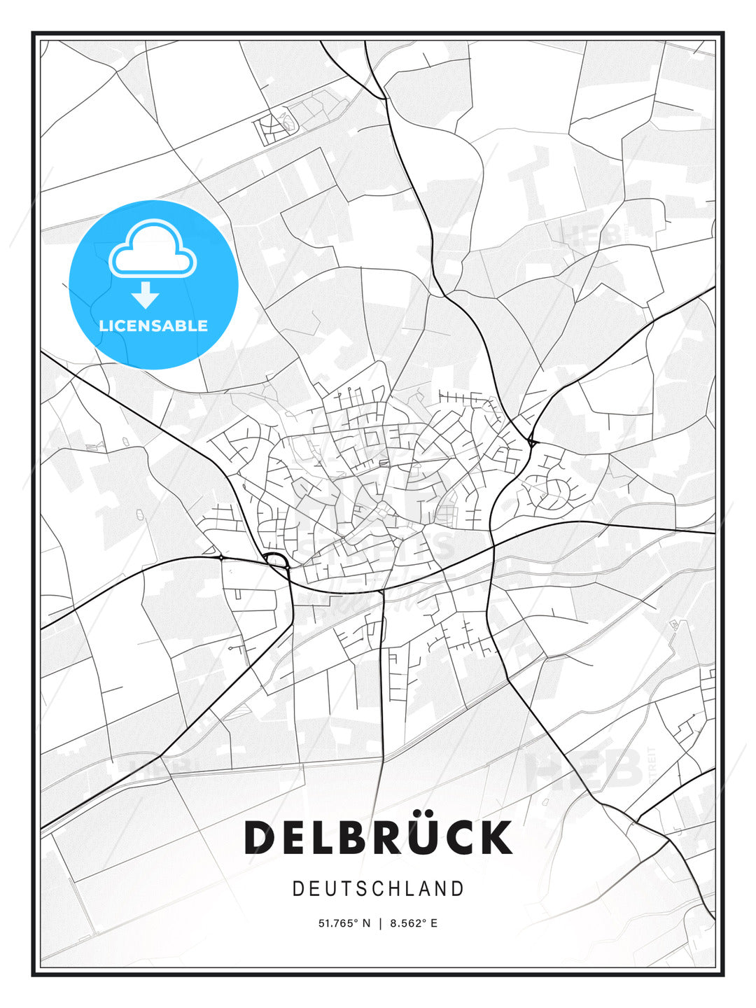 DELBRÜCK / Delbruck, Germany, Modern Print Template in Various Formats - HEBSTREITS Sketches