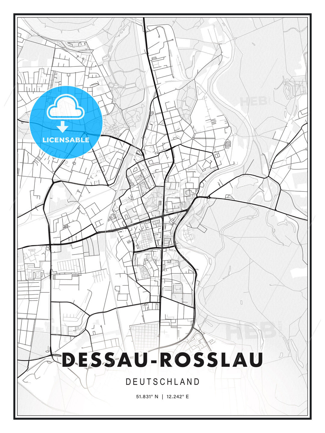 DESSAU-ROSSLAU / Dessau-Roßlau, Germany, Modern Print Template in Various Formats - HEBSTREITS Sketches