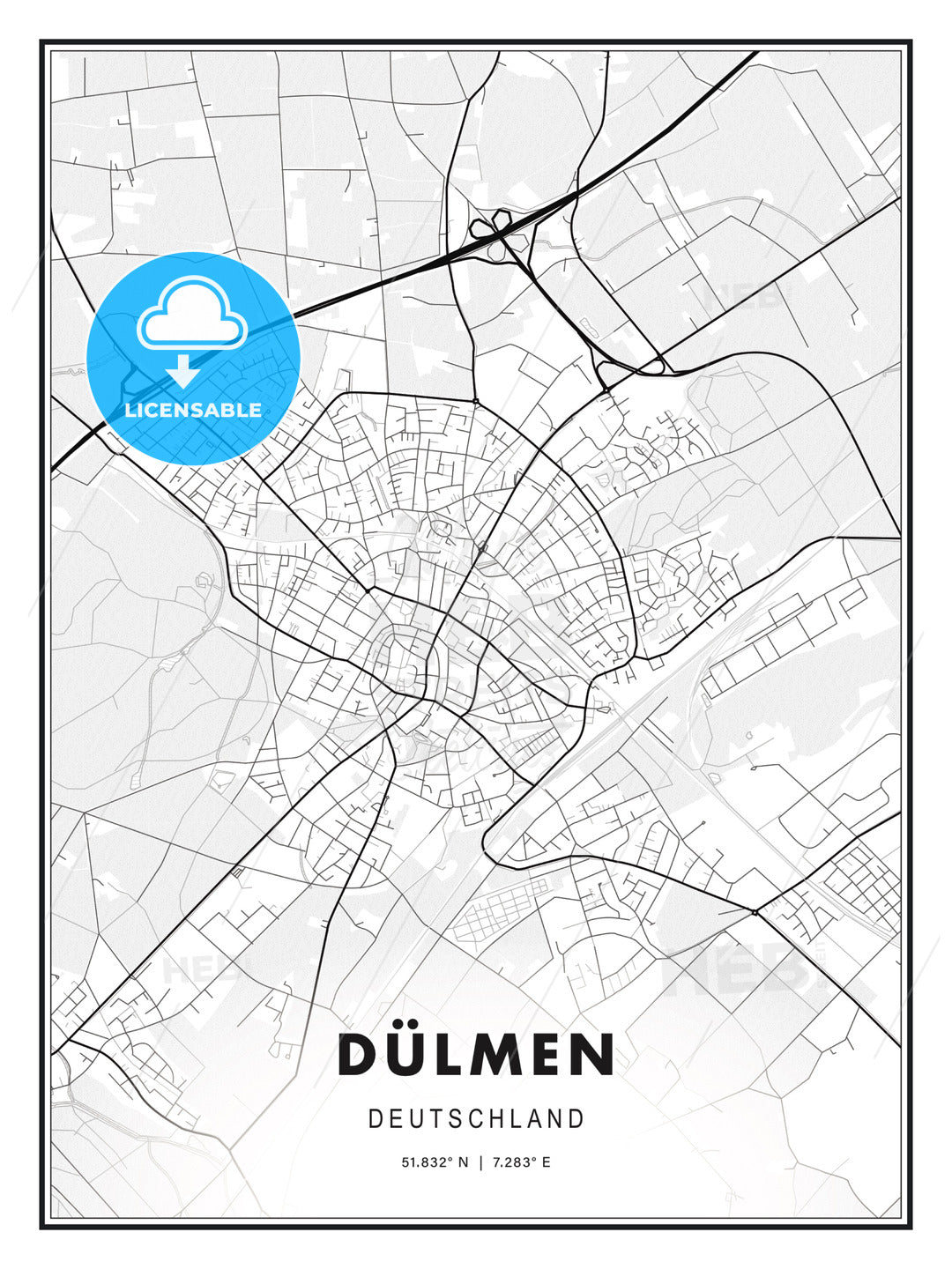 DÜLMEN / Dulmen, Germany, Modern Print Template in Various Formats - HEBSTREITS Sketches