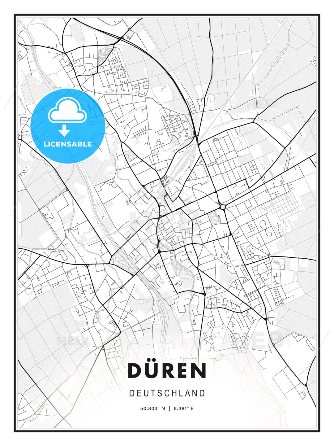 DÜREN / Duren, Germany, Modern Print Template in Various Formats - HEBSTREITS Sketches