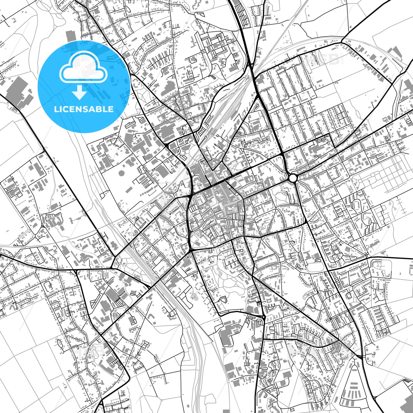 Düren, Germany, vector map with buildings