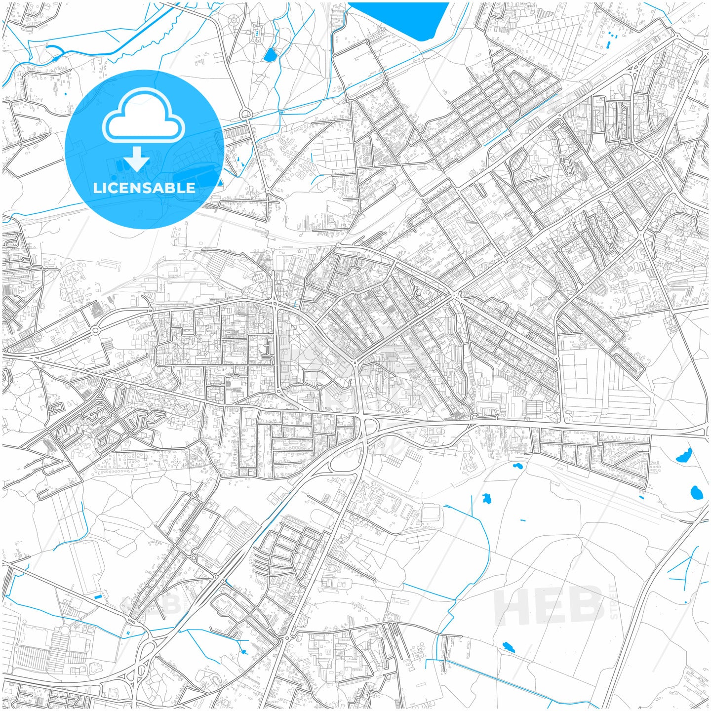 Dąbrowa Górnicza, Silesian, Poland, city map with high quality roads.