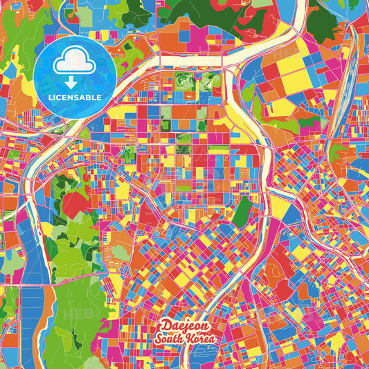 Daejeon, South Korea Crazy Colorful Street Map Poster Template - HEBSTREITS Sketches