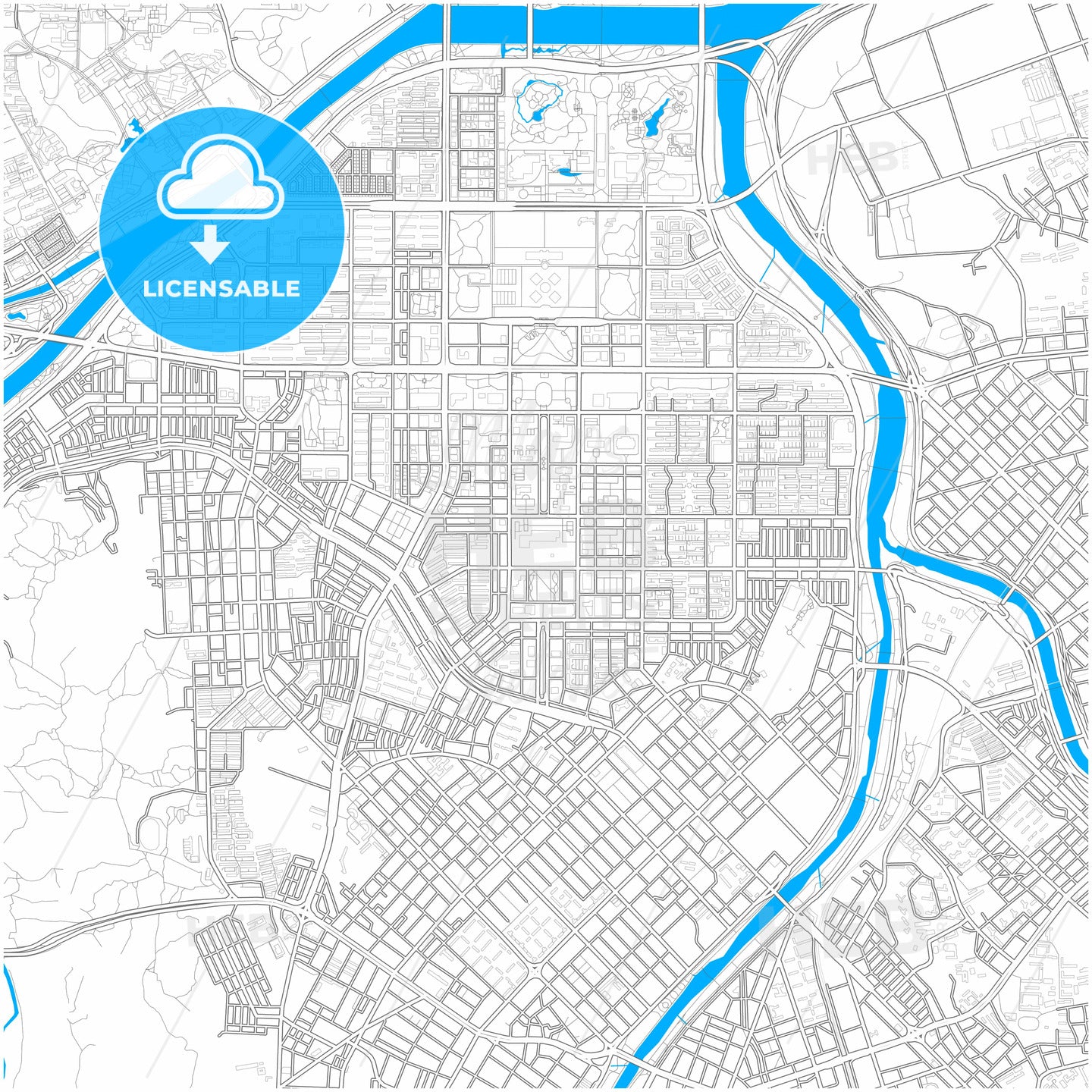 Daejeon, South Korea, city map with high quality roads.