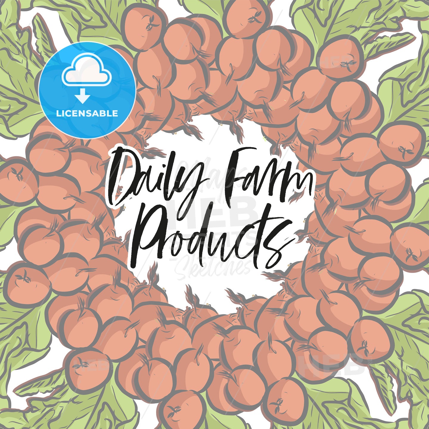 Daily Farm Products lettering and Radishes arranged in a circle – instant download