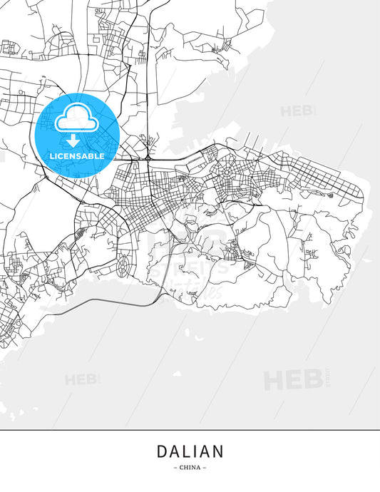 Dalian, China, Map poster borderless print template - HEBSTREITS