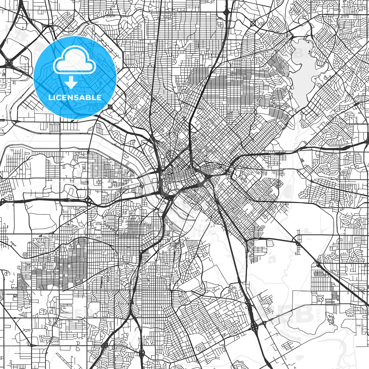 Dallas, Texas - Area Map - Light