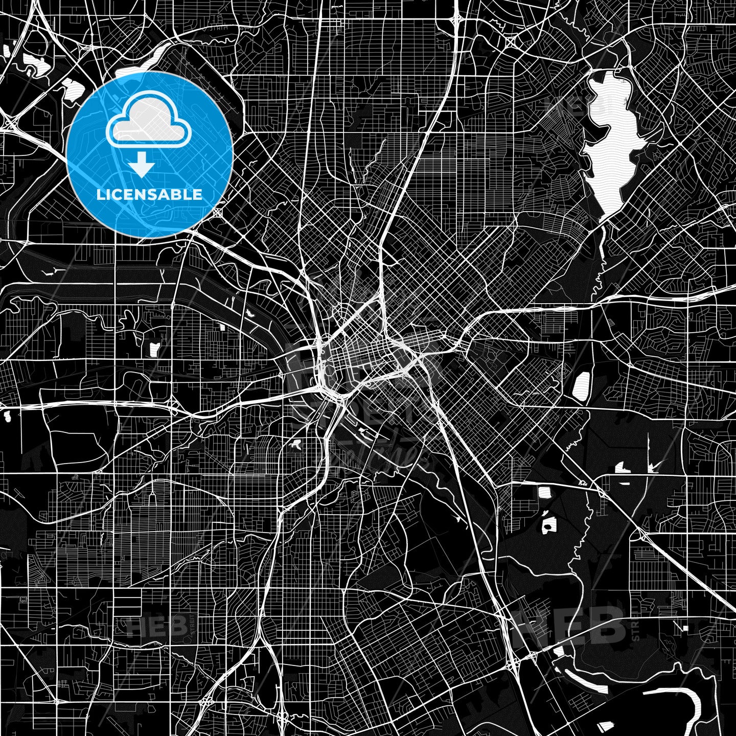 Dallas, Texas, United States, Pdf Vector Map Black And White – HEBSTREITS