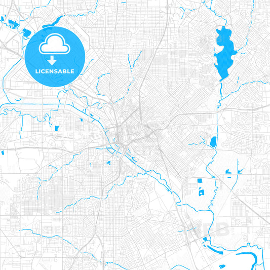 Dallas, Texas, United States, PDF vector map with water in focus