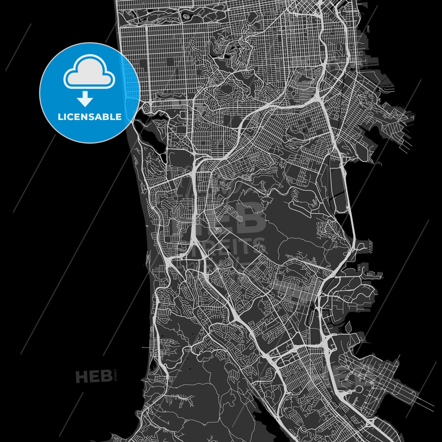 Daly City, California - Area Map - Dark