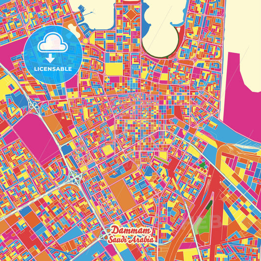 Dammam, Saudi Arabia Crazy Colorful Street Map Poster Template - HEBSTREITS Sketches