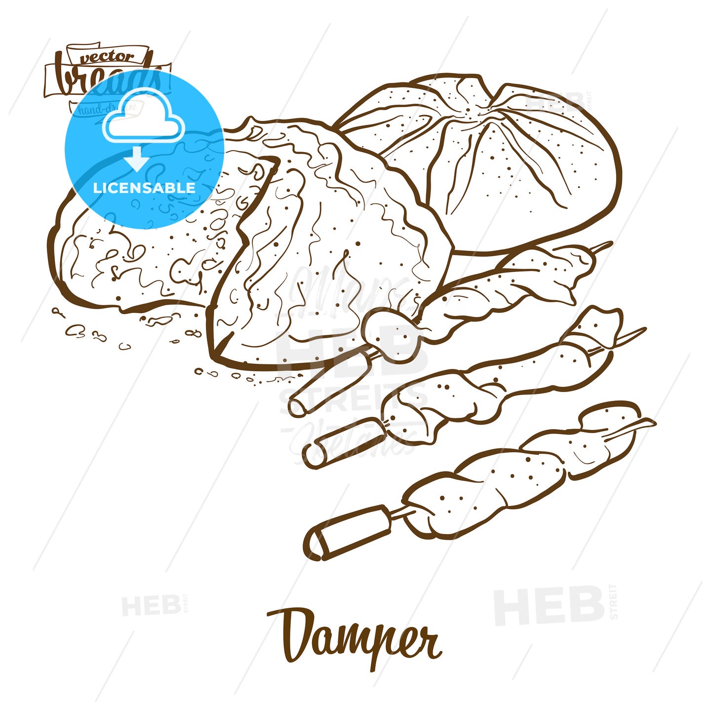 Damper bread vector drawing – instant download