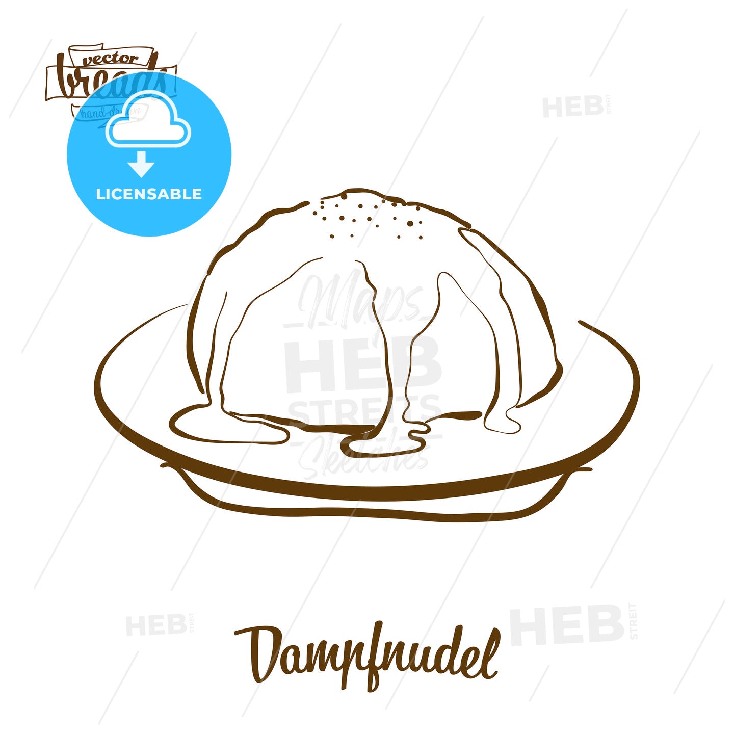 Dampfnudel bread vector drawing – instant download