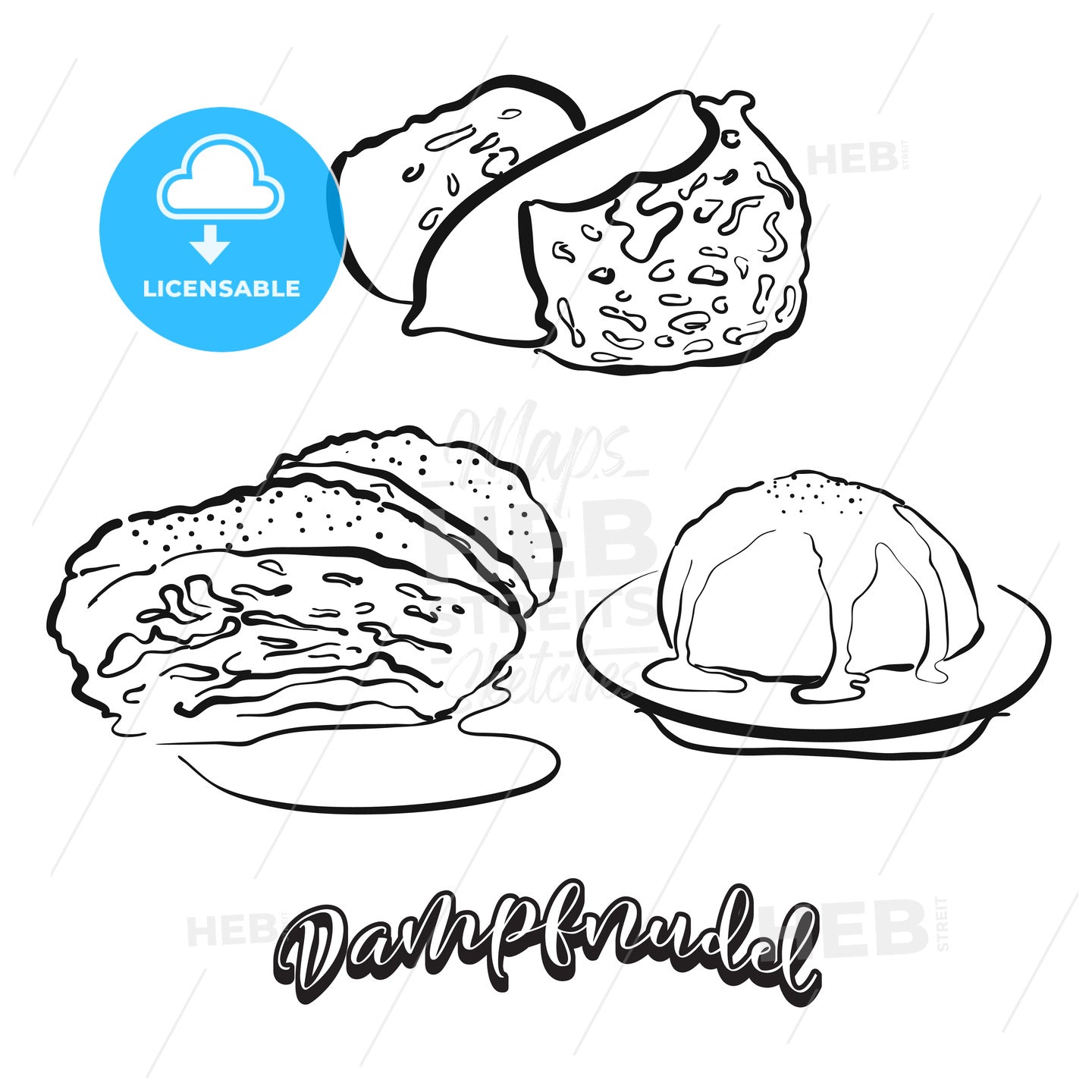 Dampfnudel food sketch on chalkboard – instant download