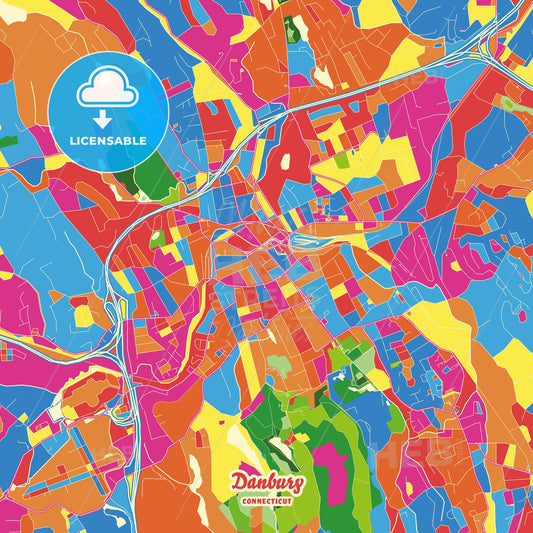 Danbury, United States Crazy Colorful Street Map Poster Template - HEBSTREITS Sketches