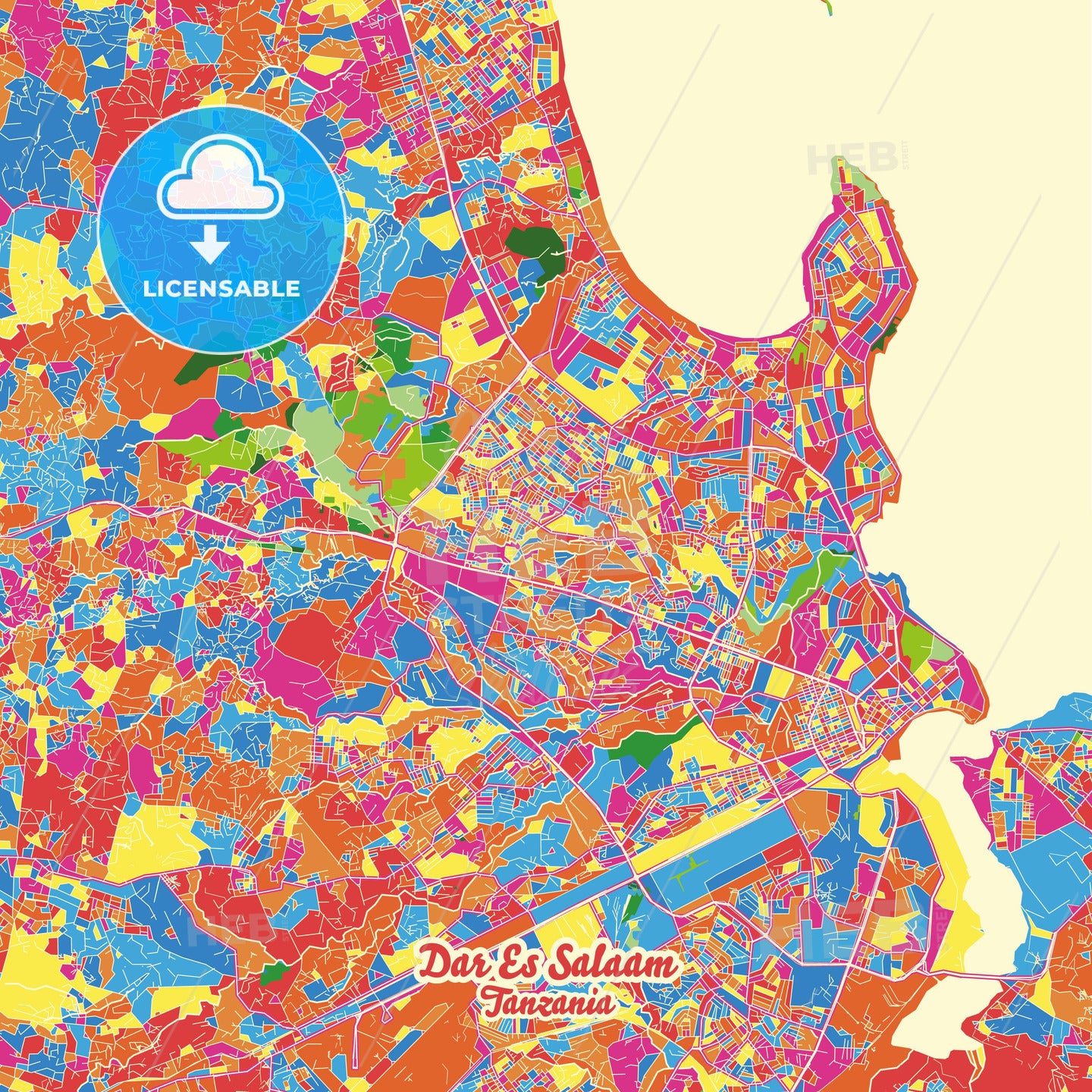 Dar es Salaam, Tanzania Crazy Colorful Street Map Poster Template - HEBSTREITS Sketches