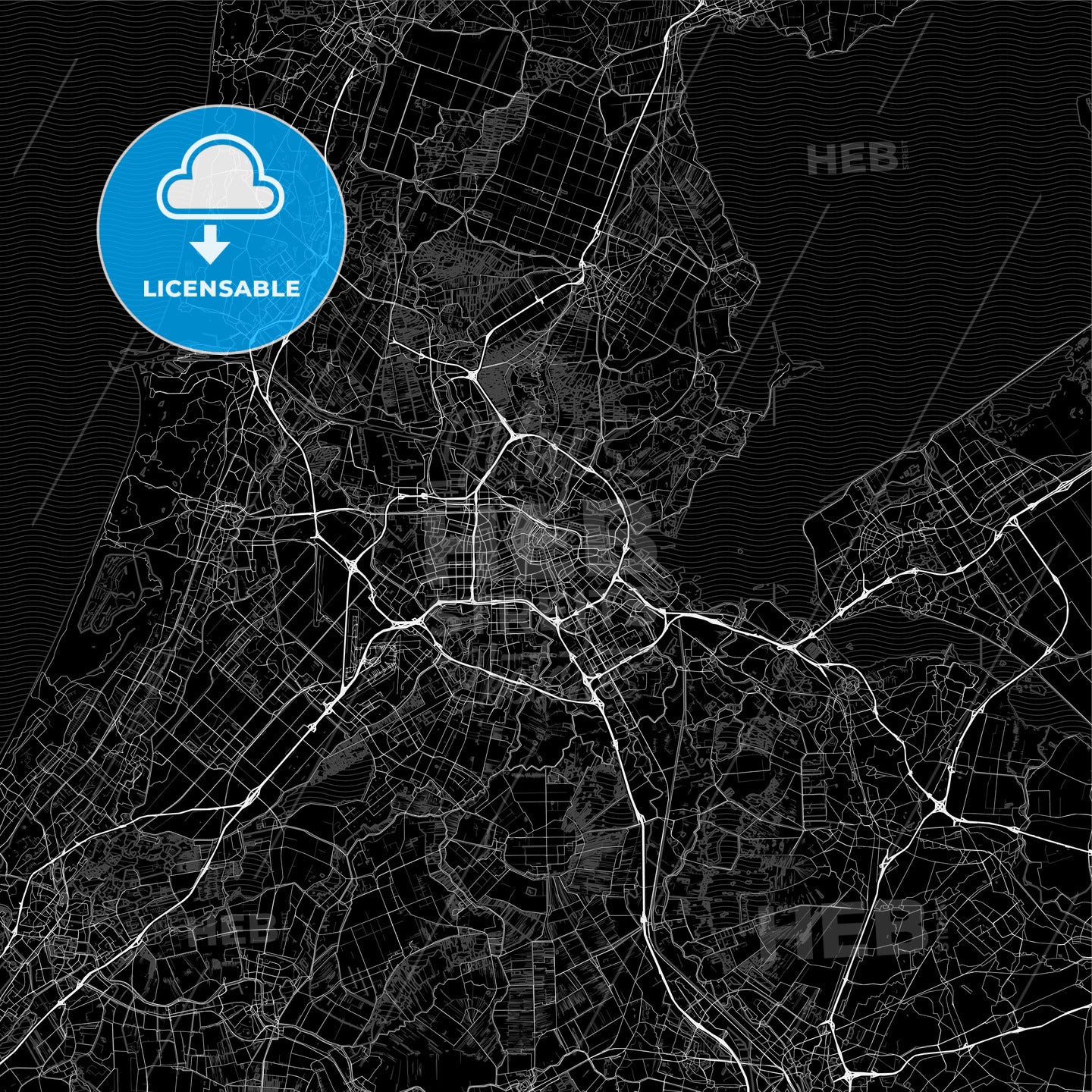 Dark area map of Amsterdam, Netherlands