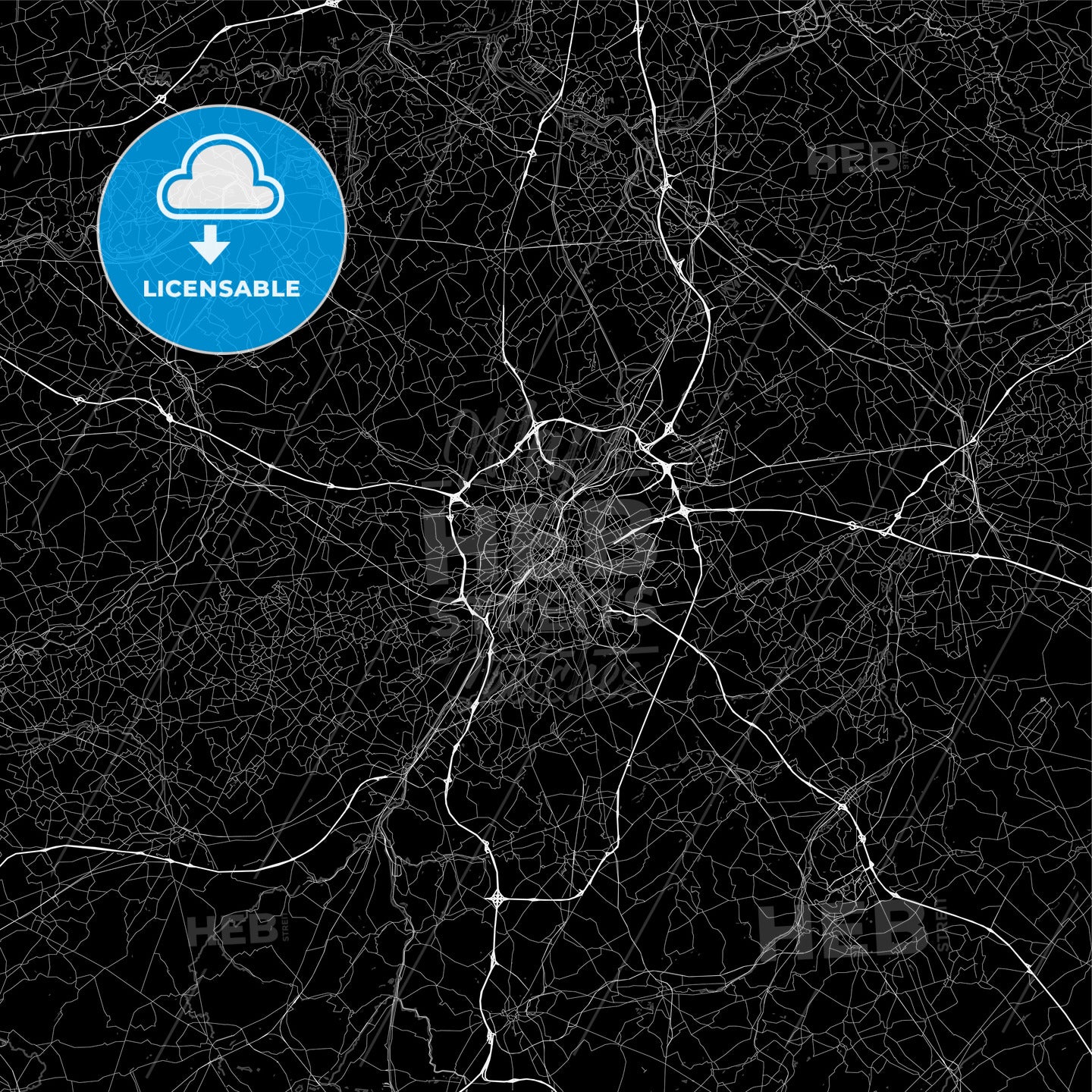 Dark area map of Brussels, Belgium