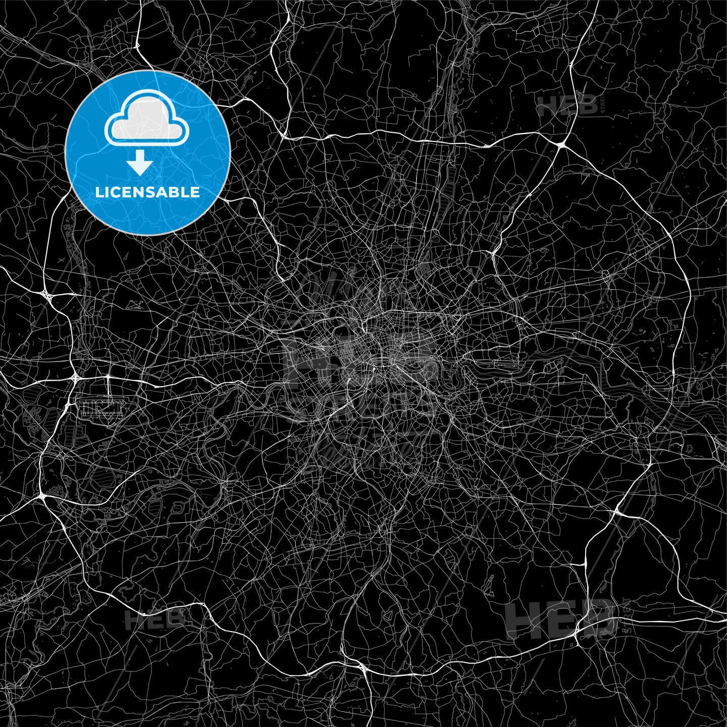 Dark area map of London, United Kingdom