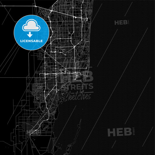 Dark area map of Miami, United States