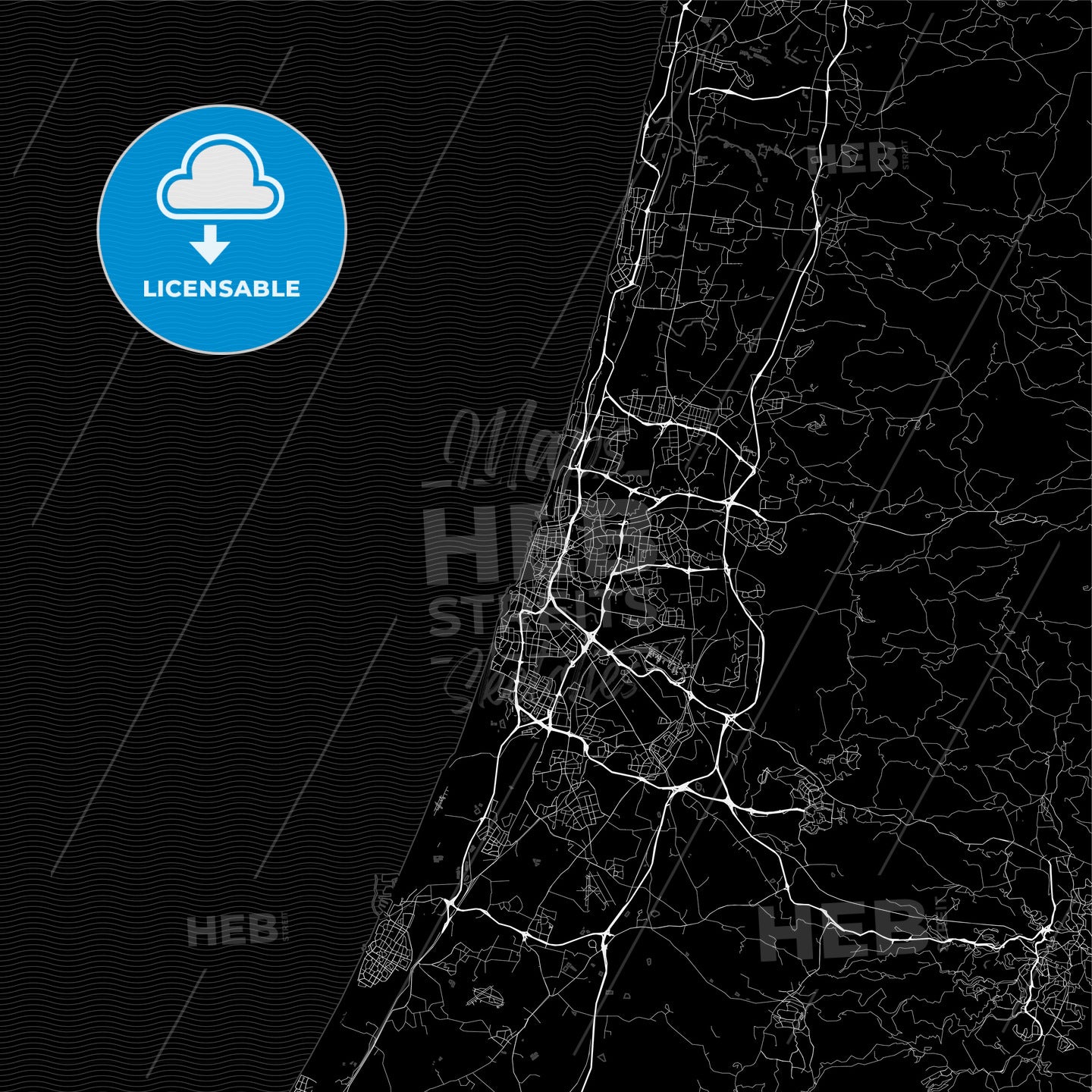 Dark area map of Tel Aviv, Israel