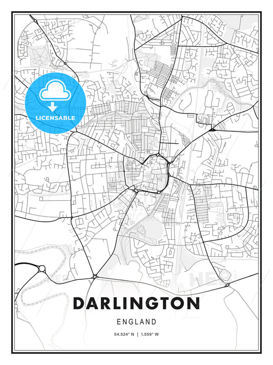 Darlington, England, Modern Print Template in Various Formats - HEBSTREITS Sketches