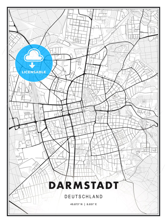 Darmstadt, Germany, Modern Print Template in Various Formats - HEBSTREITS Sketches