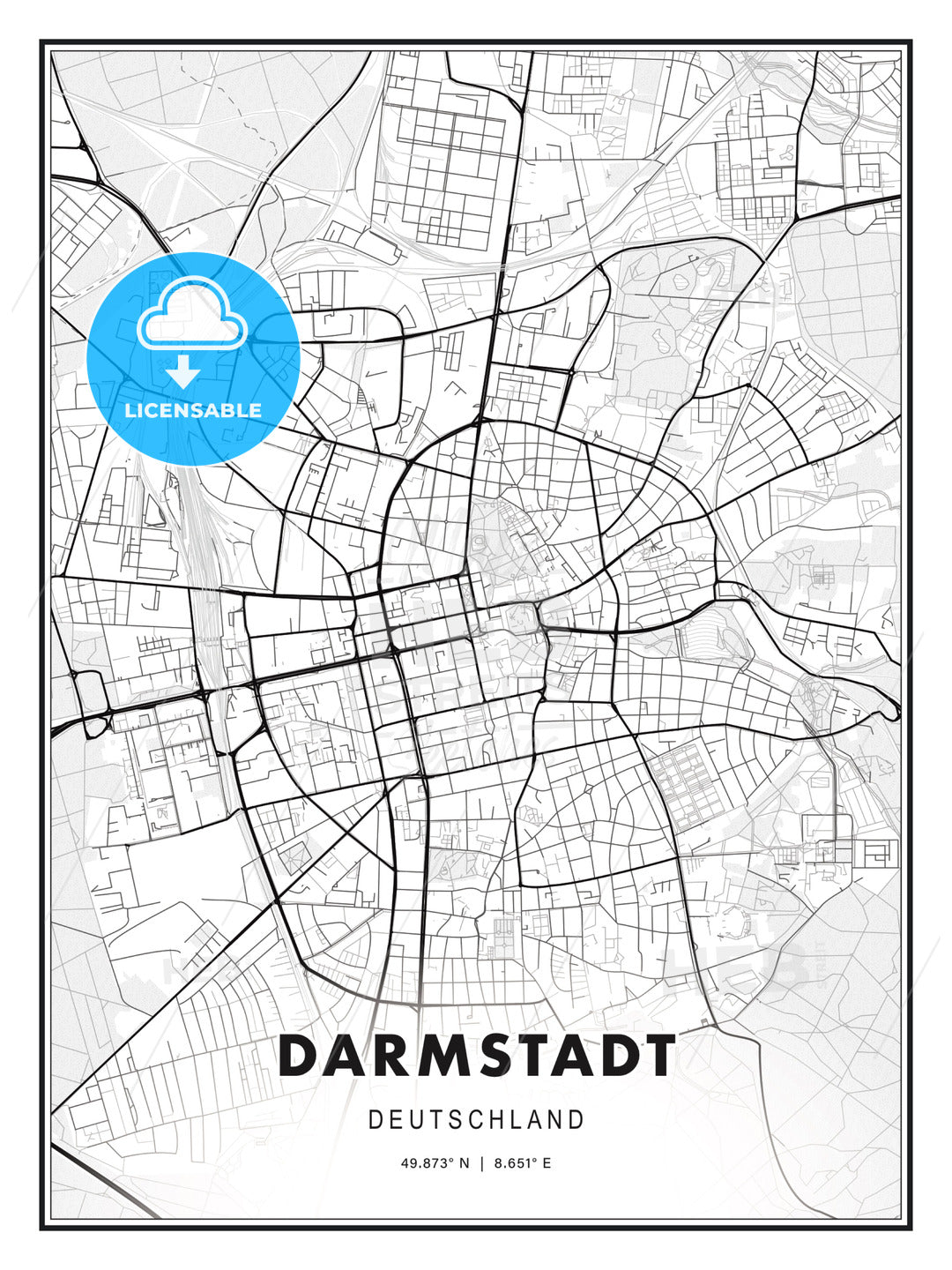 Darmstadt, Germany, Modern Print Template in Various Formats - HEBSTREITS Sketches