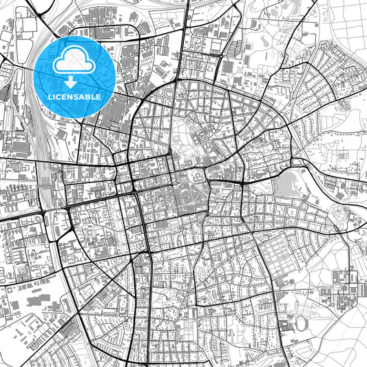 Darmstadt, Germany, vector map with buildings