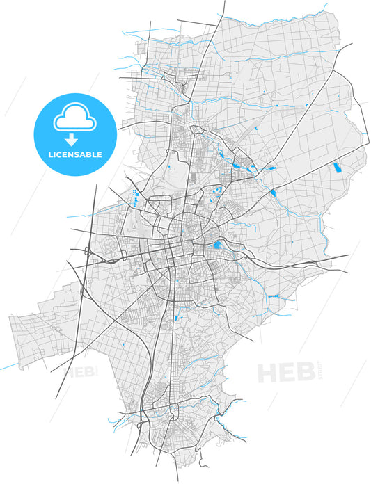 Darmstadt, Hesse, Germany, high quality vector map