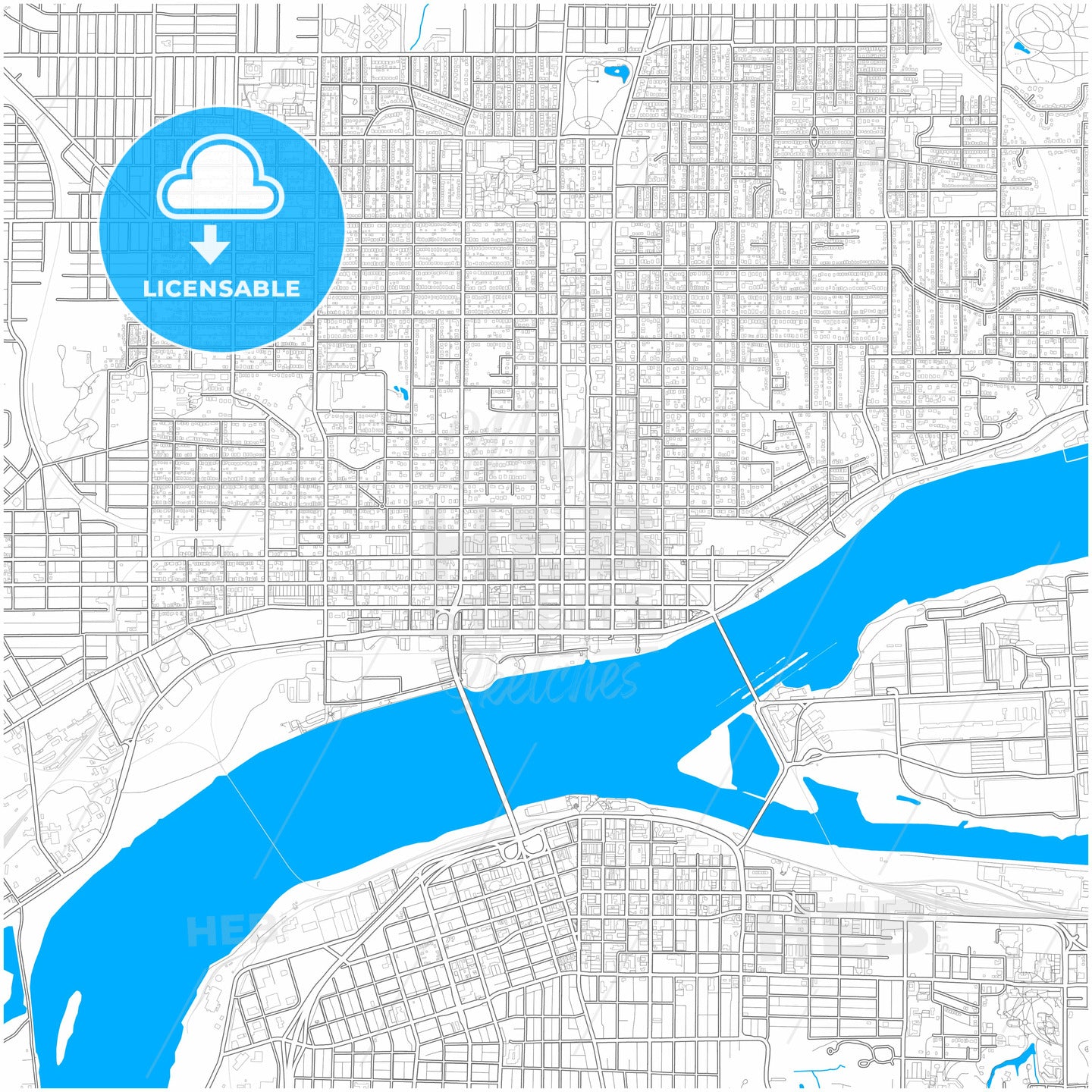 Davenport, Iowa, United States, city map with high quality roads.