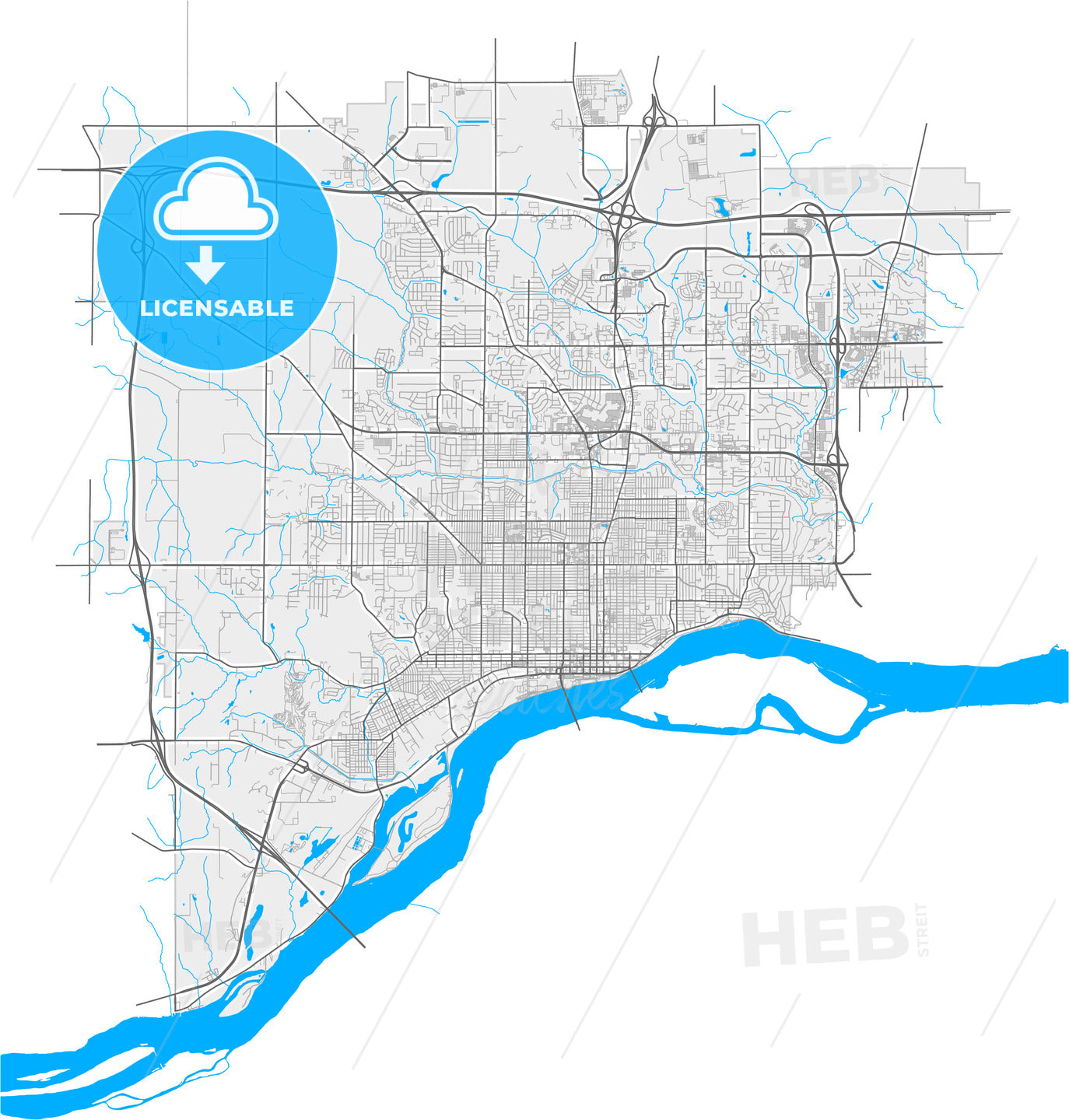 Davenport, Iowa, United States, high quality vector map