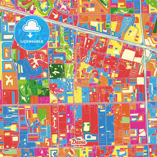 Davie, United States Crazy Colorful Street Map Poster Template - HEBSTREITS Sketches